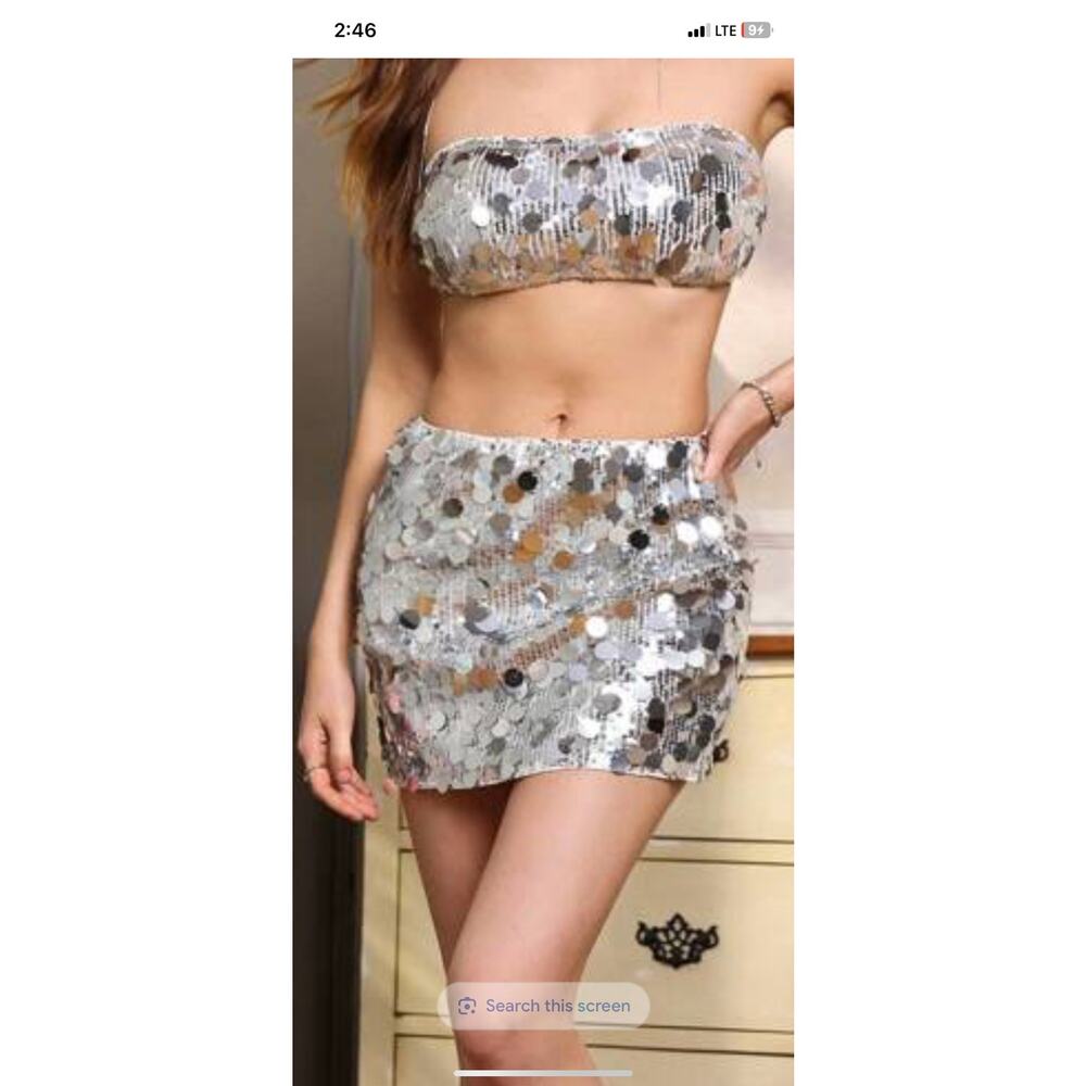 SHEIN 2 piece, Aveloria Rosie sexy silver mini skirt and top